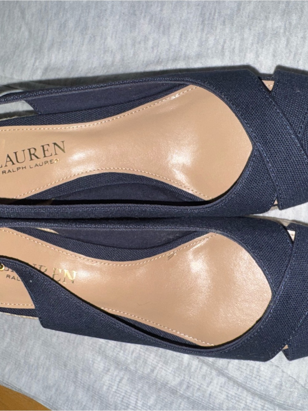 Ralph Lauren Navy Peep-Toe Slingback Heels size 7.5